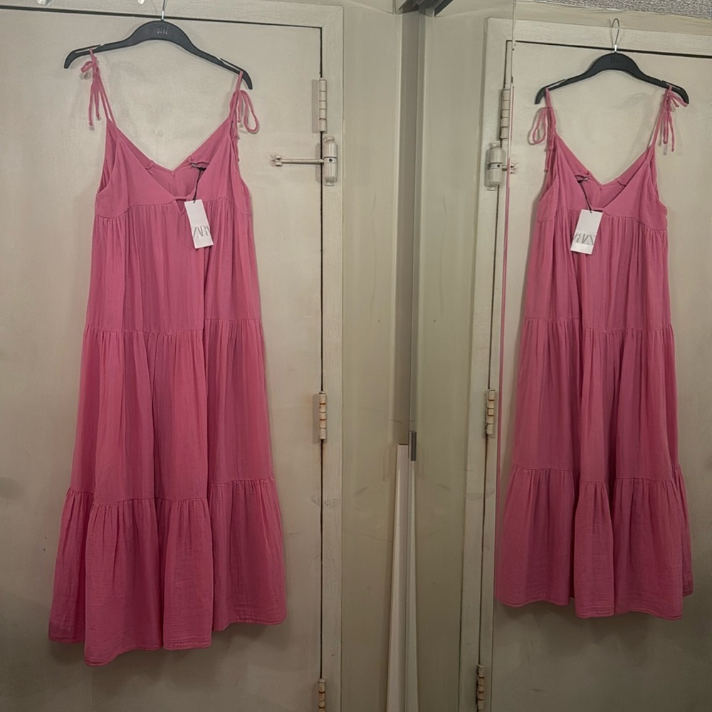 FINAL SALE ZARA brand NEW with tags pink gauze cotton maxi dress with tie straps